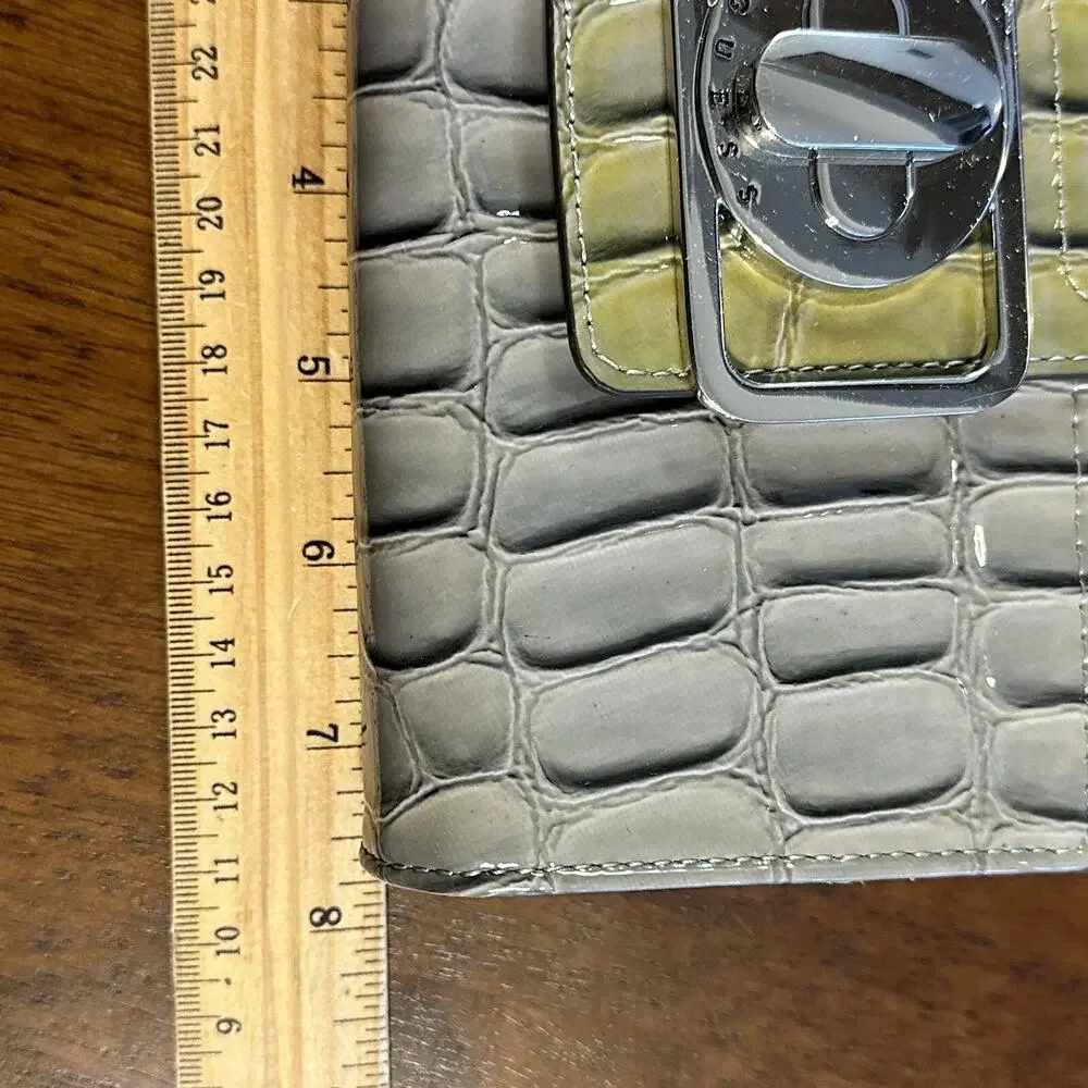 Guess Clutch Wallet Gray Mock Crocodile Leather Bifold Accordion